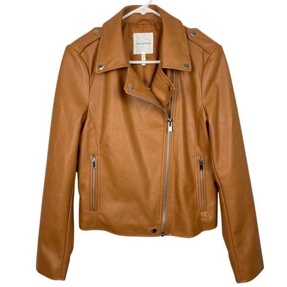 NWT * AVEC LES FILLES Vegan Leather Moto Biker Jacket in Camel - Size M - $174. - Picture 2 of 14